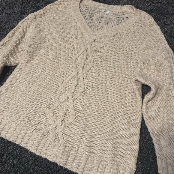 Tan American Eagle V-Neck Sweater Size Large - Picture 2 of 7